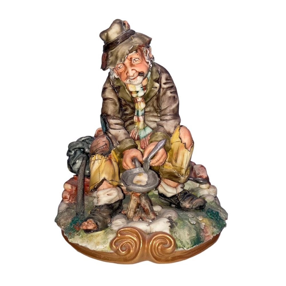 Vintage Italian Capodimonte Hobo Cooking Statue by Milio 8.5"